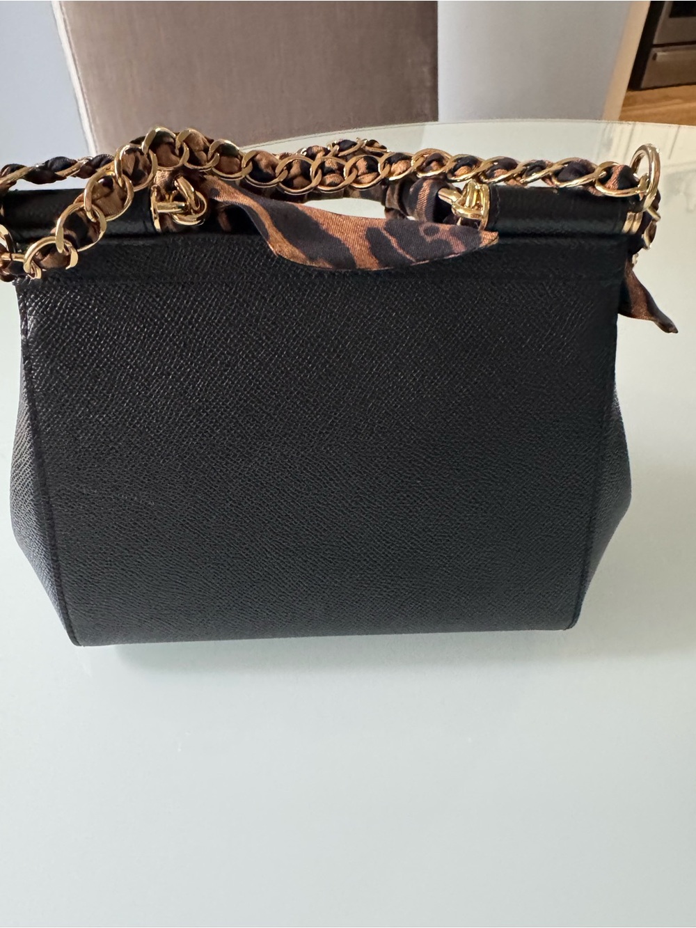 Dolce &Gabbana Leather Top-Handle Satchel with Leopard Scarf - Picture 10 of 16